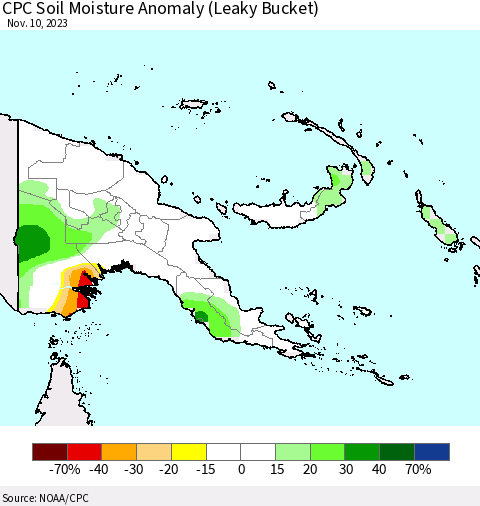 Papua New Guinea CPC Soil Moisture Anomaly (Leaky Bucket) Thematic Map For 11/6/2023 - 11/10/2023