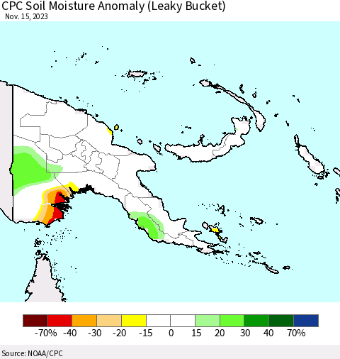 Papua New Guinea CPC Soil Moisture Anomaly (Leaky Bucket) Thematic Map For 11/11/2023 - 11/15/2023