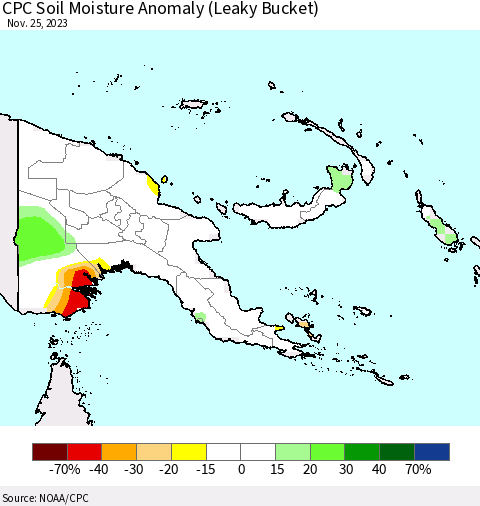 Papua New Guinea CPC Soil Moisture Anomaly (Leaky Bucket) Thematic Map For 11/21/2023 - 11/25/2023