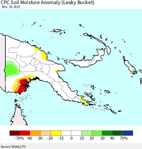 Papua New Guinea CPC Soil Moisture Anomaly (Leaky Bucket) Thematic Map For 11/26/2023 - 11/30/2023