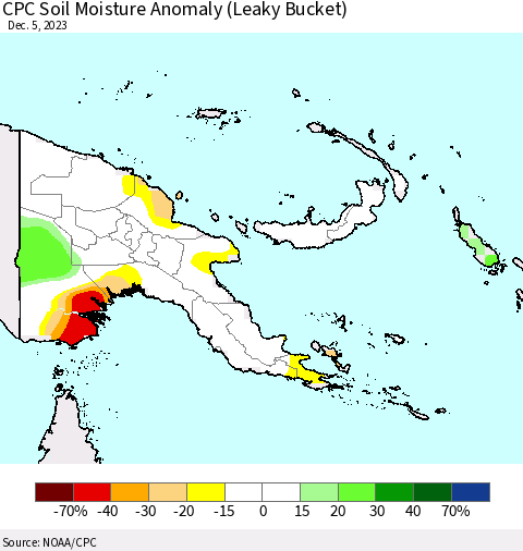 Papua New Guinea CPC Soil Moisture Anomaly (Leaky Bucket) Thematic Map For 12/1/2023 - 12/5/2023