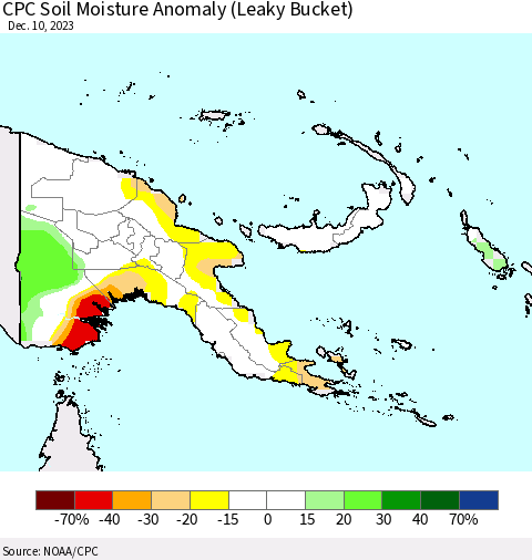 Papua New Guinea CPC Soil Moisture Anomaly (Leaky Bucket) Thematic Map For 12/6/2023 - 12/10/2023