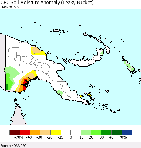 Papua New Guinea CPC Soil Moisture Anomaly (Leaky Bucket) Thematic Map For 12/16/2023 - 12/20/2023
