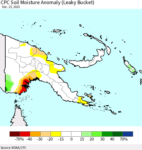Papua New Guinea CPC Soil Moisture Anomaly (Leaky Bucket) Thematic Map For 12/21/2023 - 12/25/2023