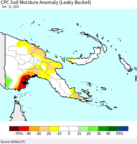 Papua New Guinea CPC Soil Moisture Anomaly (Leaky Bucket) Thematic Map For 12/26/2023 - 12/31/2023
