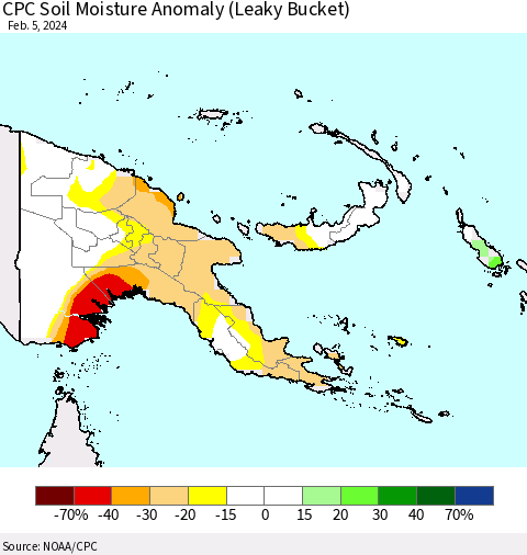 Papua New Guinea CPC Soil Moisture Anomaly (Leaky Bucket) Thematic Map For 2/1/2024 - 2/5/2024