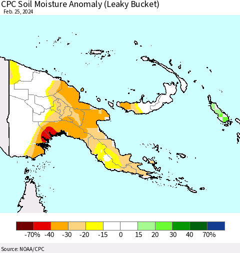 Papua New Guinea CPC Soil Moisture Anomaly (Leaky Bucket) Thematic Map For 2/21/2024 - 2/25/2024