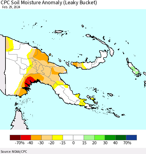 Papua New Guinea CPC Soil Moisture Anomaly (Leaky Bucket) Thematic Map For 2/26/2024 - 2/29/2024