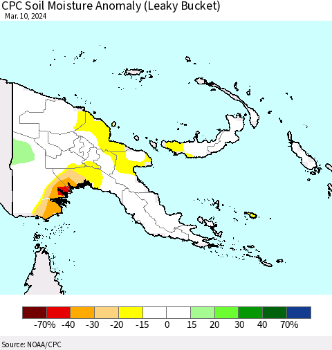 Papua New Guinea CPC Soil Moisture Anomaly (Leaky Bucket) Thematic Map For 3/6/2024 - 3/10/2024