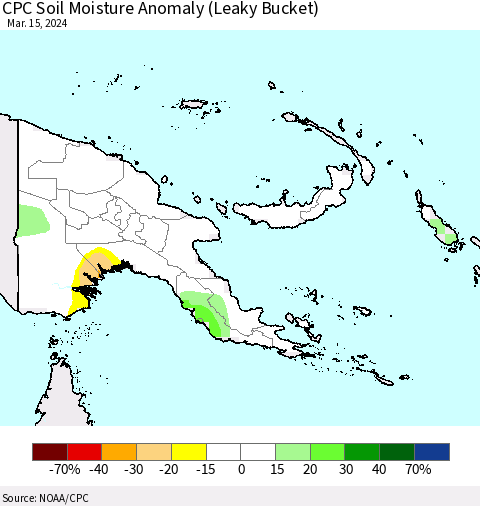 Papua New Guinea CPC Soil Moisture Anomaly (Leaky Bucket) Thematic Map For 3/11/2024 - 3/15/2024
