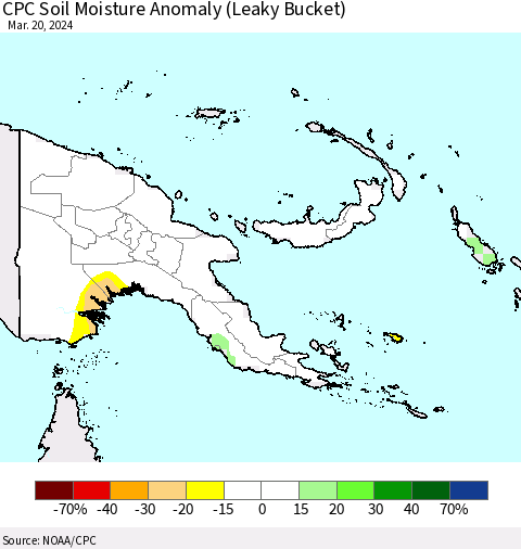 Papua New Guinea CPC Soil Moisture Anomaly (Leaky Bucket) Thematic Map For 3/16/2024 - 3/20/2024