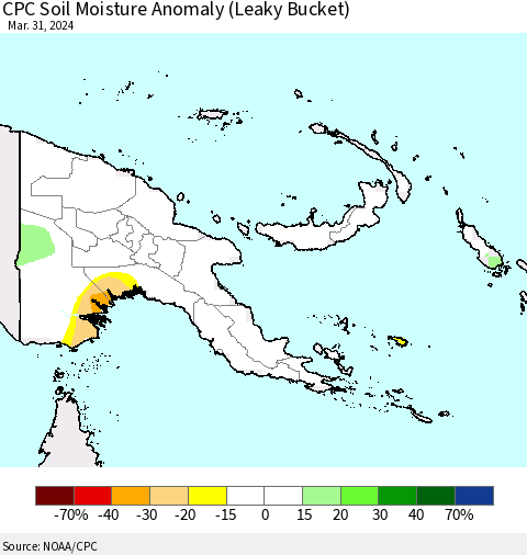Papua New Guinea CPC Soil Moisture Anomaly (Leaky Bucket) Thematic Map For 3/26/2024 - 3/31/2024