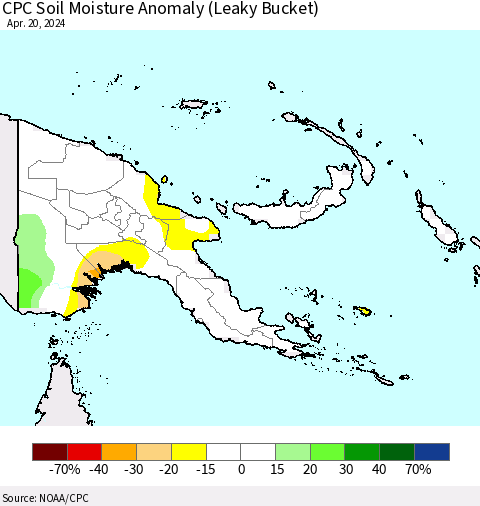 Papua New Guinea CPC Soil Moisture Anomaly (Leaky Bucket) Thematic Map For 4/16/2024 - 4/20/2024