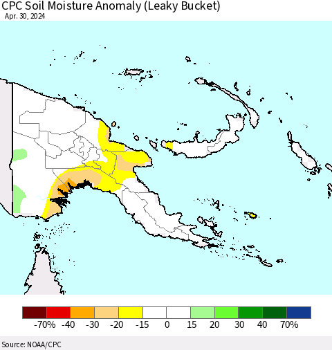 Papua New Guinea CPC Soil Moisture Anomaly (Leaky Bucket) Thematic Map For 4/26/2024 - 4/30/2024