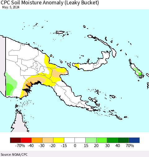 Papua New Guinea CPC Soil Moisture Anomaly (Leaky Bucket) Thematic Map For 5/1/2024 - 5/5/2024