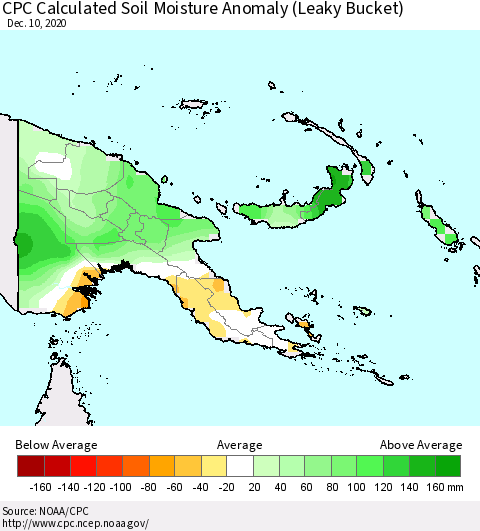 Papua New Guinea CPC Soil Moisture Departure from Normal (Leaky Bucket) Thematic Map For 12/6/2020 - 12/10/2020
