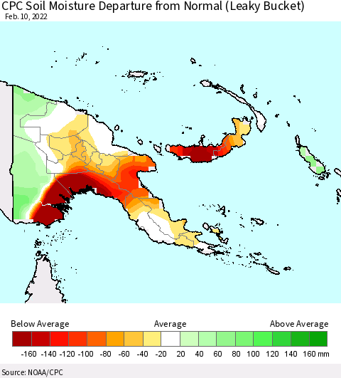 Papua New Guinea CPC Soil Moisture Departure from Normal (Leaky Bucket) Thematic Map For 2/6/2022 - 2/10/2022