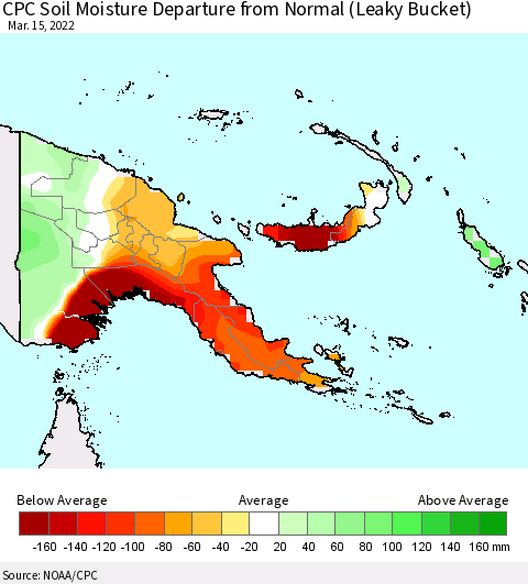 Papua New Guinea CPC Soil Moisture Departure from Normal (Leaky Bucket) Thematic Map For 3/11/2022 - 3/15/2022