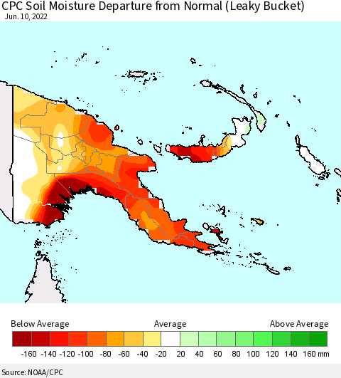 Papua New Guinea CPC Soil Moisture Departure from Normal (Leaky Bucket) Thematic Map For 6/6/2022 - 6/10/2022