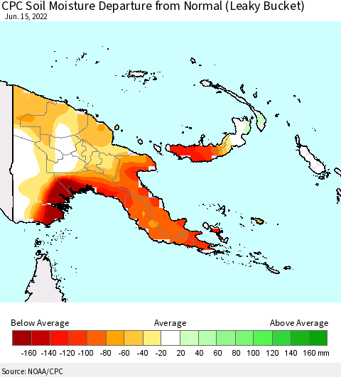 Papua New Guinea CPC Soil Moisture Departure from Normal (Leaky Bucket) Thematic Map For 6/11/2022 - 6/15/2022