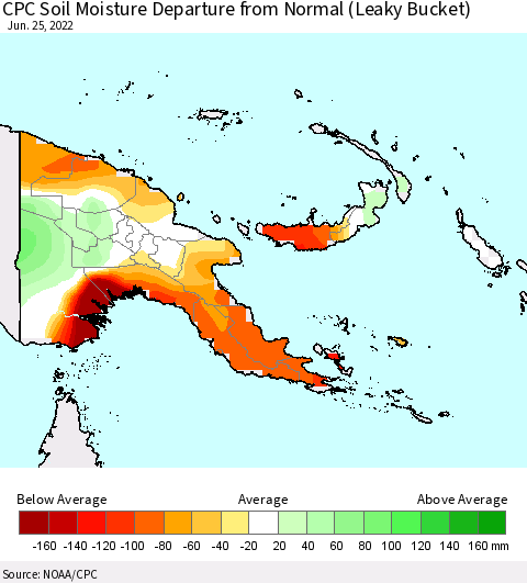 Papua New Guinea CPC Soil Moisture Departure from Normal (Leaky Bucket) Thematic Map For 6/21/2022 - 6/25/2022