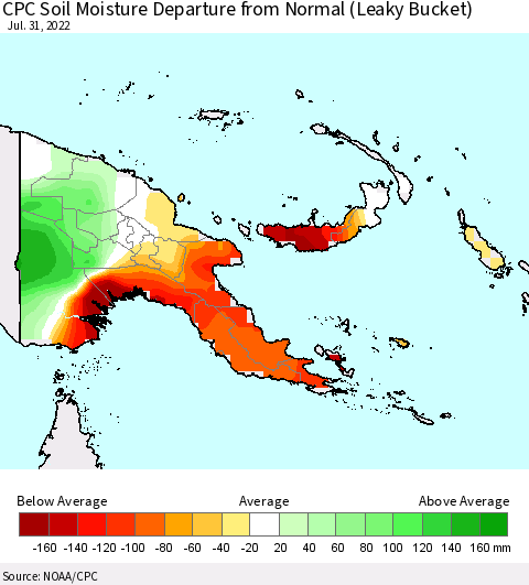 Papua New Guinea CPC Soil Moisture Departure from Normal (Leaky Bucket) Thematic Map For 7/26/2022 - 7/31/2022