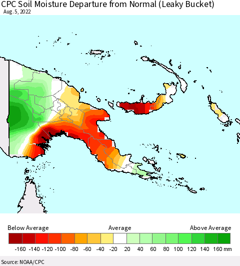 Papua New Guinea CPC Soil Moisture Departure from Normal (Leaky Bucket) Thematic Map For 8/1/2022 - 8/5/2022