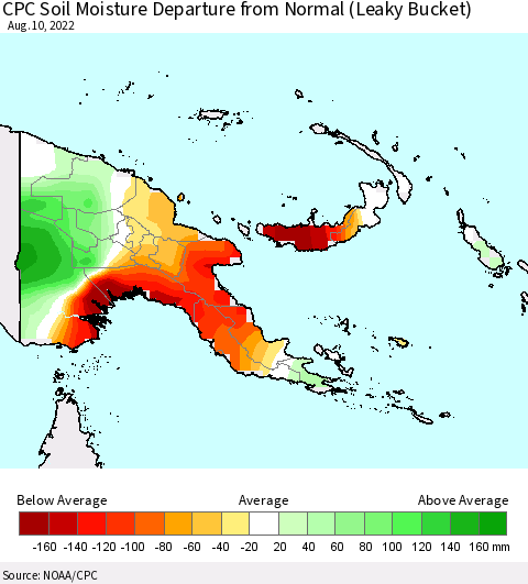 Papua New Guinea CPC Soil Moisture Departure from Normal (Leaky Bucket) Thematic Map For 8/6/2022 - 8/10/2022