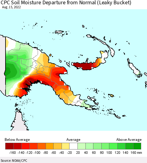Papua New Guinea CPC Soil Moisture Departure from Normal (Leaky Bucket) Thematic Map For 8/11/2022 - 8/15/2022