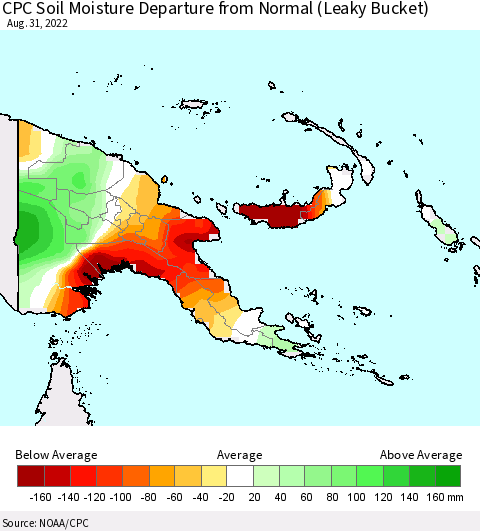 Papua New Guinea CPC Soil Moisture Departure from Normal (Leaky Bucket) Thematic Map For 8/26/2022 - 8/31/2022