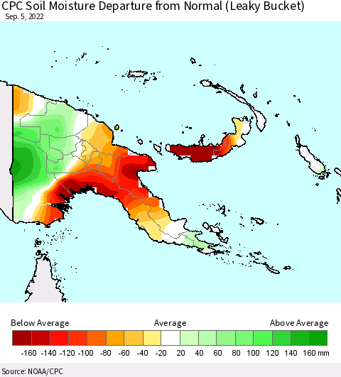 Papua New Guinea CPC Soil Moisture Departure from Normal (Leaky Bucket) Thematic Map For 9/1/2022 - 9/5/2022