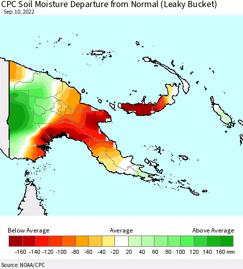 Papua New Guinea CPC Soil Moisture Departure from Normal (Leaky Bucket) Thematic Map For 9/6/2022 - 9/10/2022