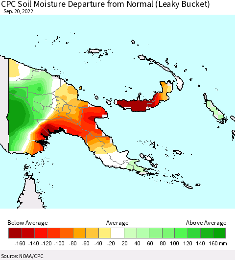 Papua New Guinea CPC Soil Moisture Departure from Normal (Leaky Bucket) Thematic Map For 9/16/2022 - 9/20/2022