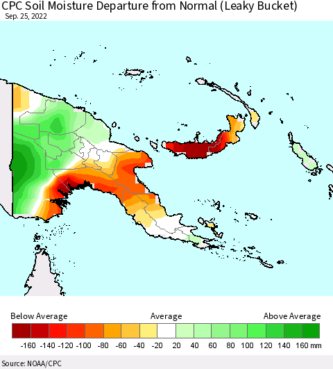 Papua New Guinea CPC Soil Moisture Departure from Normal (Leaky Bucket) Thematic Map For 9/21/2022 - 9/25/2022