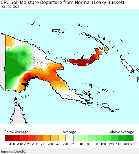 Papua New Guinea CPC Soil Moisture Departure from Normal (Leaky Bucket) Thematic Map For 10/6/2022 - 10/10/2022