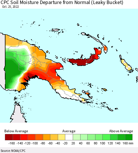 Papua New Guinea CPC Soil Moisture Departure from Normal (Leaky Bucket) Thematic Map For 10/21/2022 - 10/25/2022