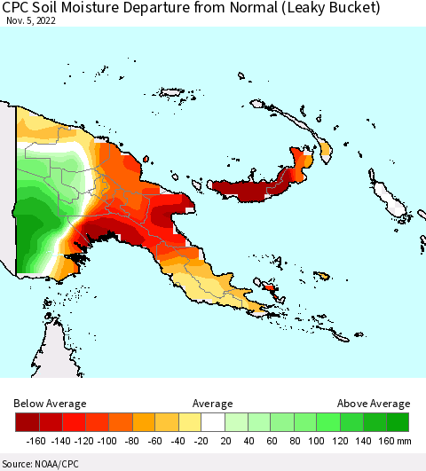 Papua New Guinea CPC Soil Moisture Departure from Normal (Leaky Bucket) Thematic Map For 11/1/2022 - 11/5/2022
