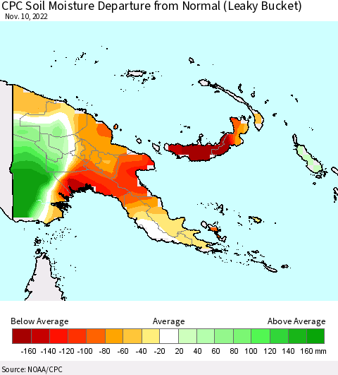 Papua New Guinea CPC Soil Moisture Departure from Normal (Leaky Bucket) Thematic Map For 11/6/2022 - 11/10/2022