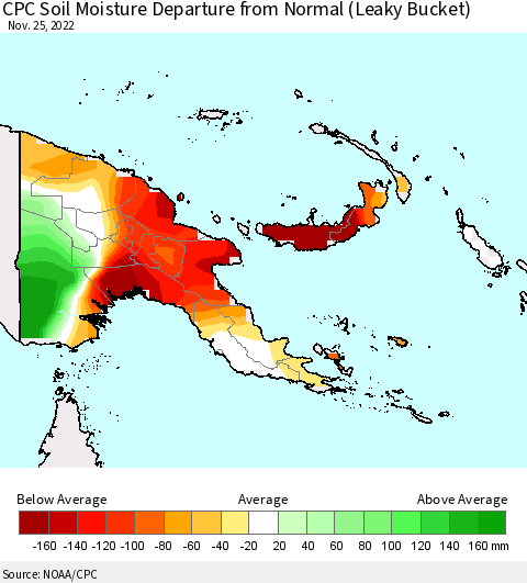 Papua New Guinea CPC Soil Moisture Departure from Normal (Leaky Bucket) Thematic Map For 11/21/2022 - 11/25/2022