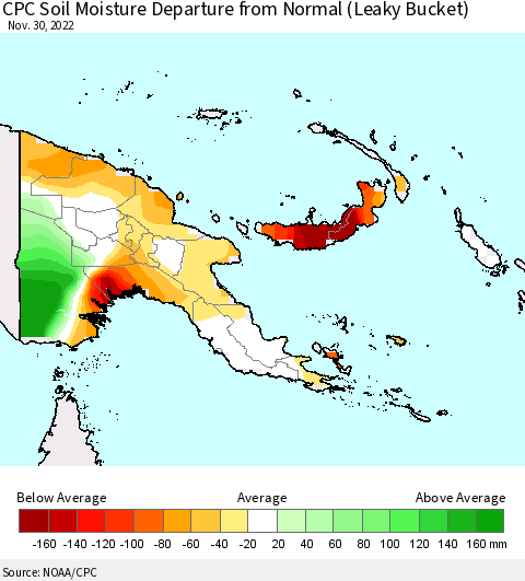 Papua New Guinea CPC Soil Moisture Departure from Normal (Leaky Bucket) Thematic Map For 11/26/2022 - 11/30/2022