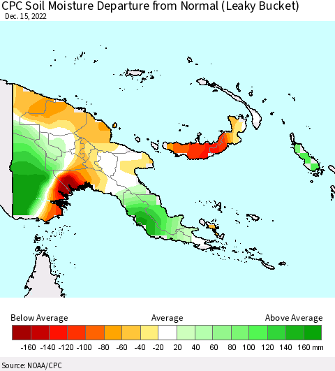 Papua New Guinea CPC Soil Moisture Departure from Normal (Leaky Bucket) Thematic Map For 12/11/2022 - 12/15/2022