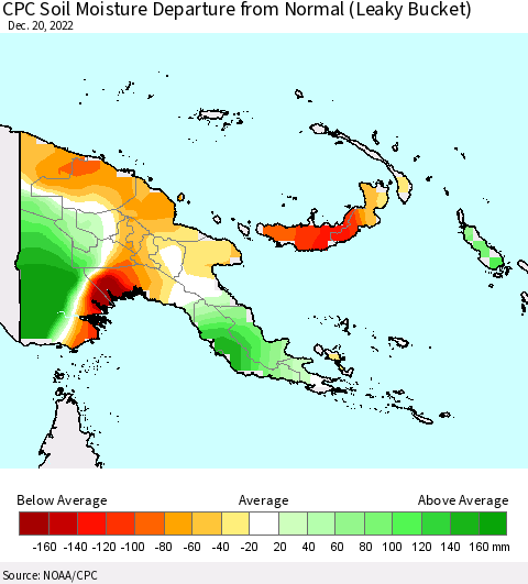 Papua New Guinea CPC Soil Moisture Departure from Normal (Leaky Bucket) Thematic Map For 12/16/2022 - 12/20/2022