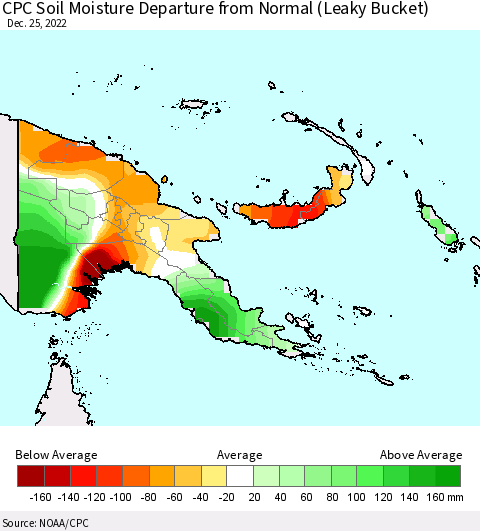 Papua New Guinea CPC Soil Moisture Departure from Normal (Leaky Bucket) Thematic Map For 12/21/2022 - 12/25/2022