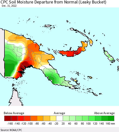 Papua New Guinea CPC Soil Moisture Departure from Normal (Leaky Bucket) Thematic Map For 12/26/2022 - 12/31/2022