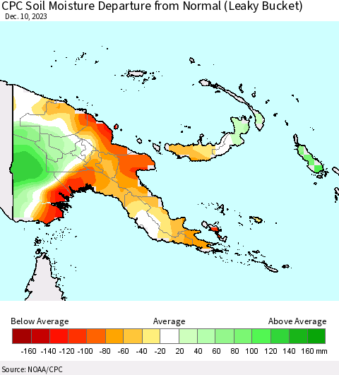 Papua New Guinea CPC Soil Moisture Departure from Normal (Leaky Bucket) Thematic Map For 12/6/2023 - 12/10/2023