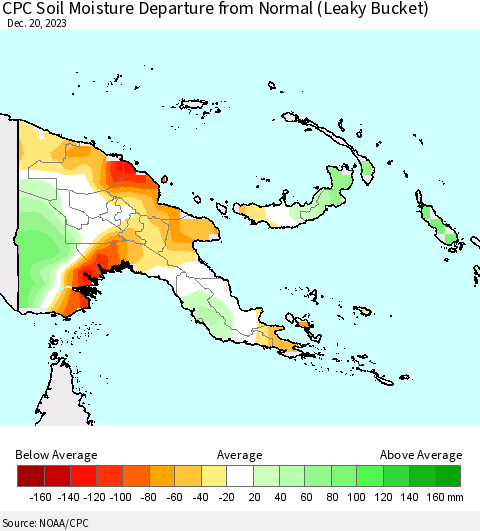 Papua New Guinea CPC Soil Moisture Departure from Normal (Leaky Bucket) Thematic Map For 12/16/2023 - 12/20/2023