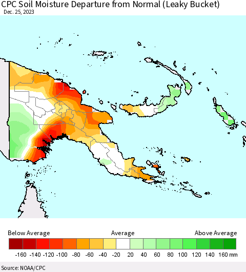 Papua New Guinea CPC Soil Moisture Departure from Normal (Leaky Bucket) Thematic Map For 12/21/2023 - 12/25/2023