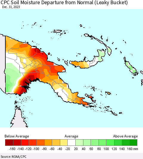 Papua New Guinea CPC Soil Moisture Departure from Normal (Leaky Bucket) Thematic Map For 12/26/2023 - 12/31/2023