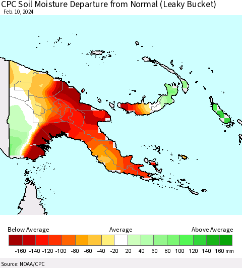 Papua New Guinea CPC Soil Moisture Departure from Normal (Leaky Bucket) Thematic Map For 2/6/2024 - 2/10/2024