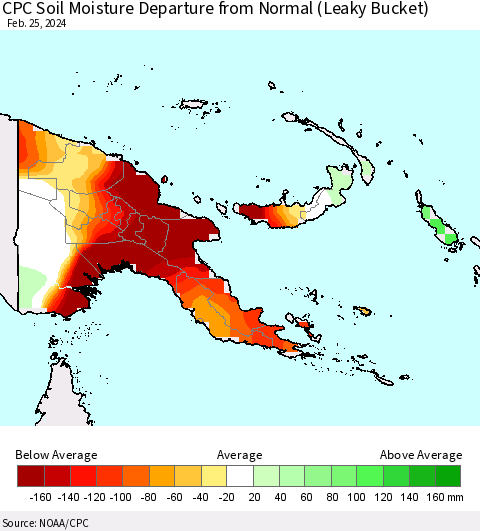 Papua New Guinea CPC Soil Moisture Departure from Normal (Leaky Bucket) Thematic Map For 2/21/2024 - 2/25/2024